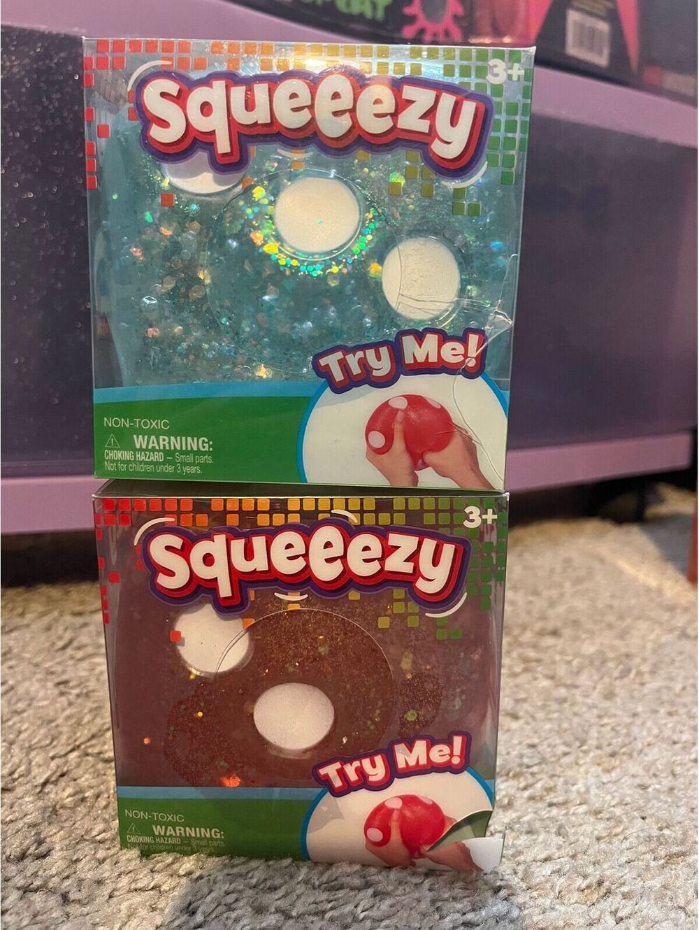 Squeezy Glitter Sensory Squishy 2 Pack Blue Pink Stretchy Fidget Toys